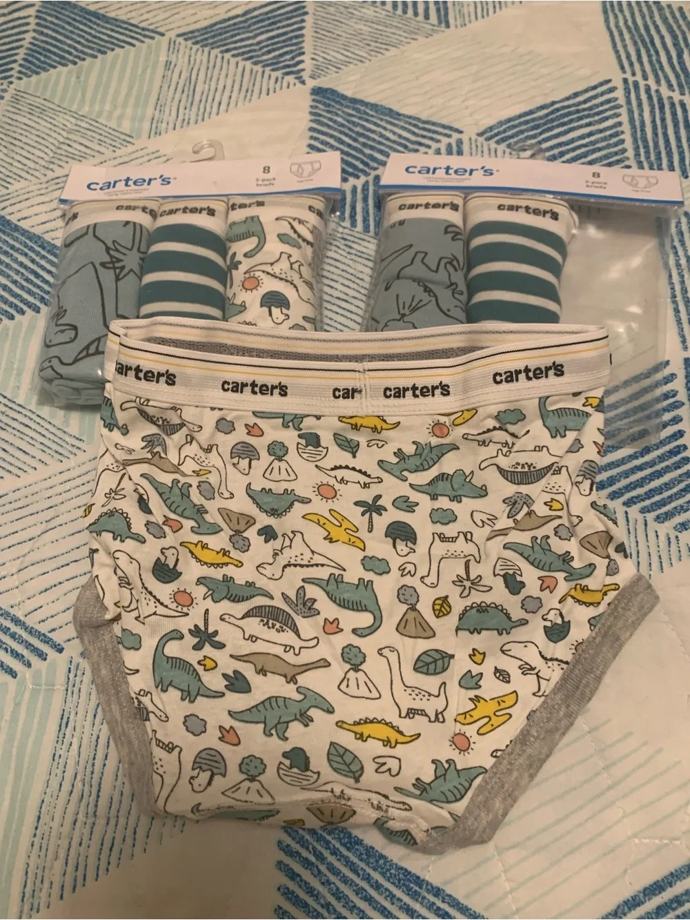 Carter's Boys Dino & Stripe Cotton Briefs - Teal, Gray, Yellow